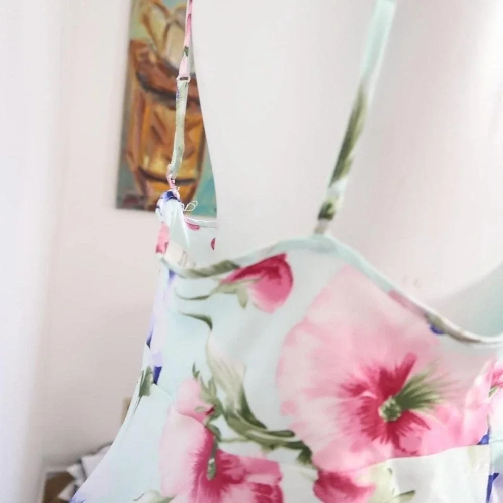 y2k BABYDOLL mint floral silky slip dress - Picture 4 of 6